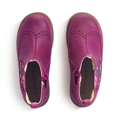 Start-Rite Chelsea, Berry leather/floral girls zip-up ankle boots 1727_58