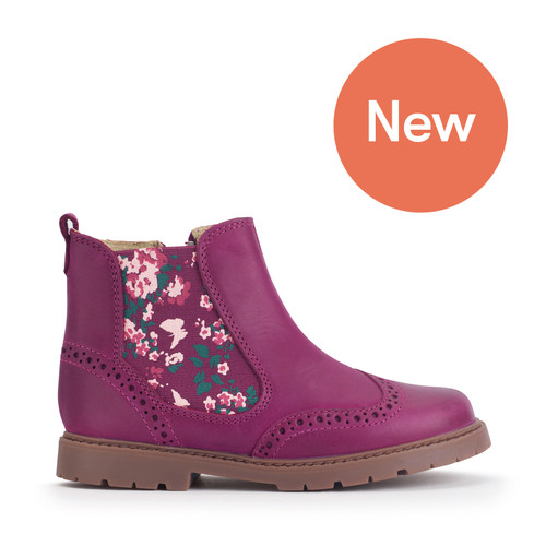 Start-Rite Chelsea, Berry leather/floral girls zip-up ankle boots 1727_58