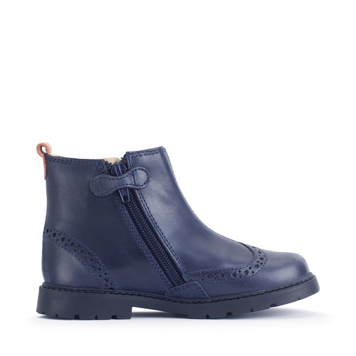 Start-Rite Chelsea, Navy blue leather/floral girls zip-up ankle boots 1727_69