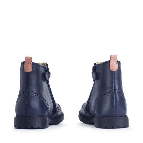 Start-Rite Chelsea, Navy blue leather/floral girls zip-up ankle boots 1727_69
