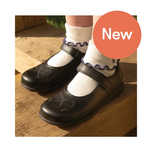 Start-Rite Bow, Black leather girls rip-tape bow first school shoes 1794_7