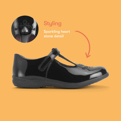 Start-Rite Gem, Black patent girls rip-tape T-bar school shoes 2841_3
