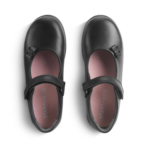 Start-Rite Ribbon, Black leather girls rip-tape Mary-Jane bow school shoes 2845_7
