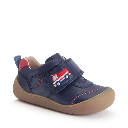 Start-Rite Harvest, Navy leather fire engine rip-tape toddler first walking shoes 0844_9