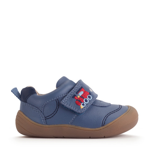 Start-Rite Harvest, Denim blue leather train rip-tape baby first walking shoes 0844_12