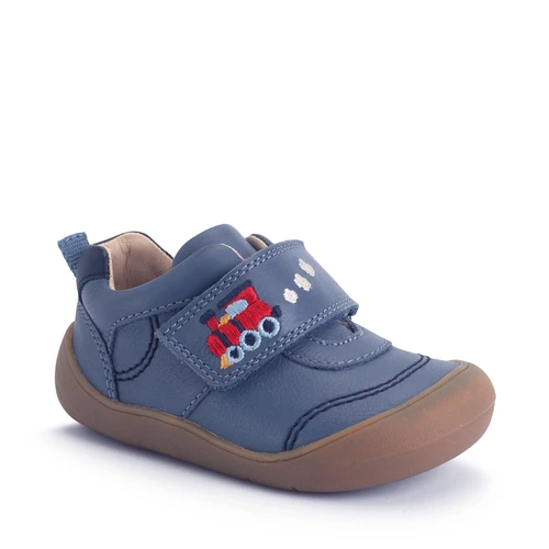 Start-Rite Harvest, Denim blue leather train rip-tape baby first walking shoes 0844_12