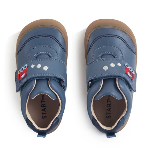 Start-Rite Harvest, Denim blue leather train rip-tape baby first walking shoes 0844_12
