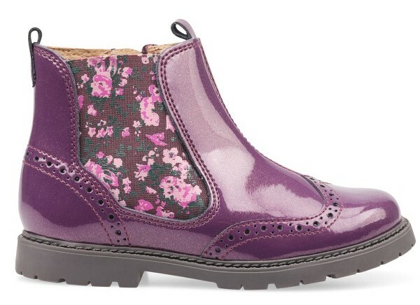 Blackcurrant patent kids Chelsea boot with floral gusset