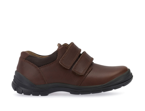 Boys brown leather riptape school shoe