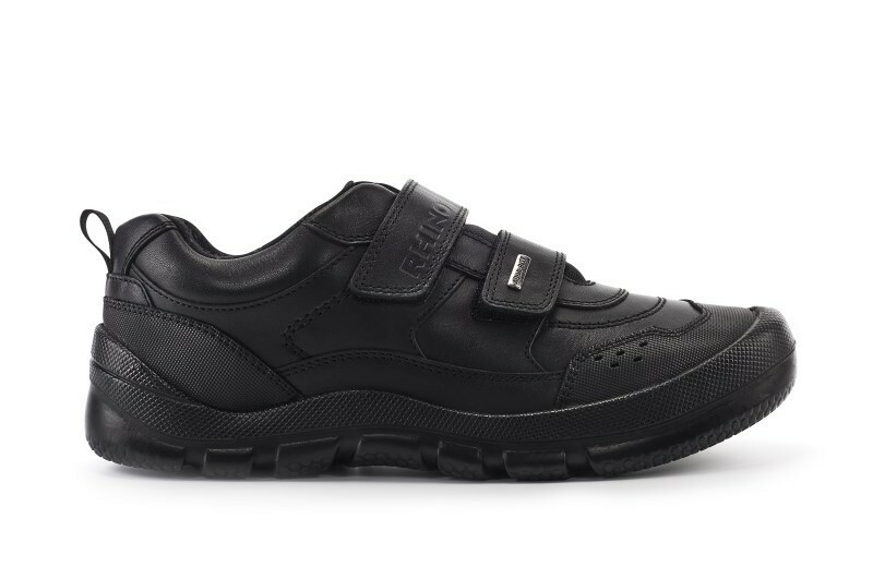 Side view of boys black leather waterproof Trooper shoes