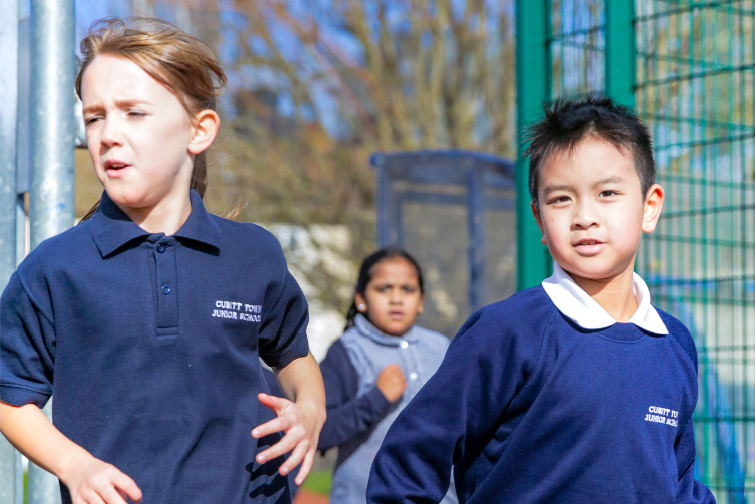 Girl and boy running