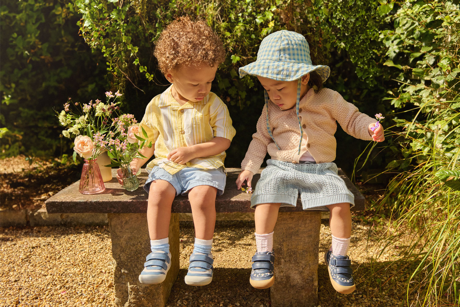 Girl and boy in first shoes