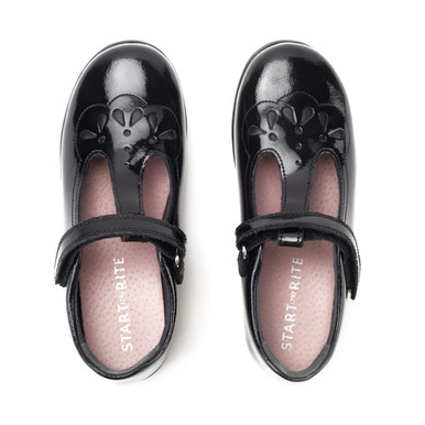 Poppy, Black patent girls rip-tape T-bar school shoes