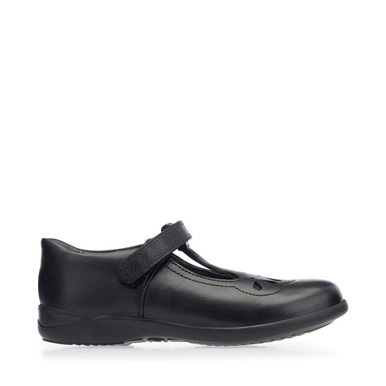 Poppy, Black leather girls rip-tape T-bar school shoes