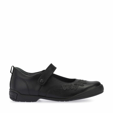 Pump, Black leather girls rip-tape school shoes