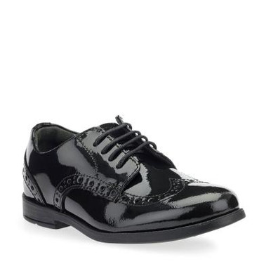 Brogue Snr, Black patent girls lace-up closed school shoes