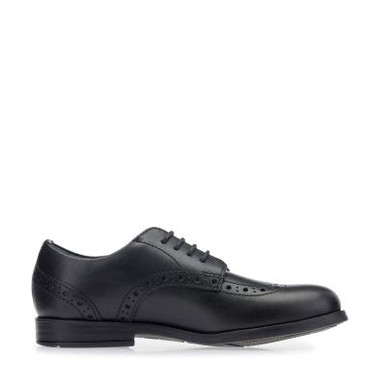 Brogue Snr, Black leather lace-up school shoes