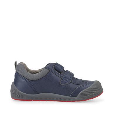 Tickle, Navy blue leather boys rip-tape pre-school shoes