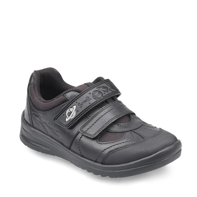 Start-Rite Shoes Rocket, Black Leather Boys Rip-tape School Shoes