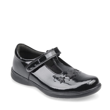 Start-Rite Shoes Star Jump, Black Patent Girls Rip-tape T-bar School Shoes