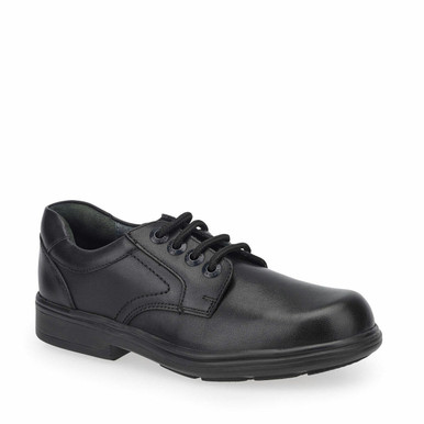 Isaac, Vegan black synthetic boys lace-up school shoes
