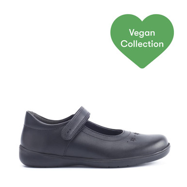 Bliss, Vegan black synthetic girls rip-tape school shoes