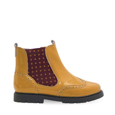 Chelsea, Harvest gold patent girls zip ankle boots