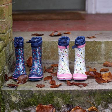 Big Puddle, Navy floral girls water resistant wellies