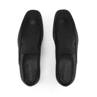 College, Black leather boys primary slip-on school shoes