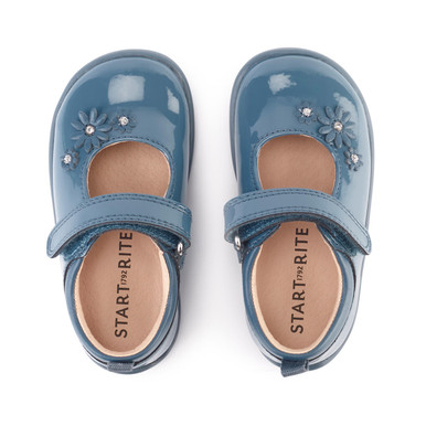 Fairy Tale, Dusty blue patent girls rip-tape first walking shoes
