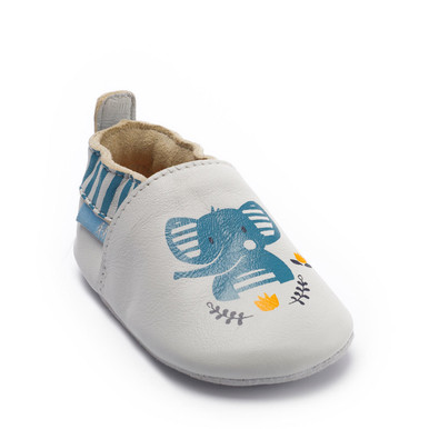 Fable, Grey leather elephant baby pram shoes