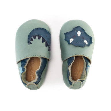 Fable, Dusty sage leather dino baby pram shoes