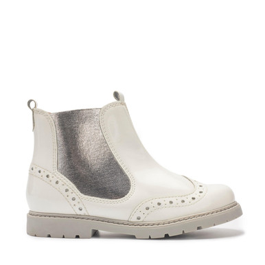 Chelsea, White patent girls zip-up ankle boots