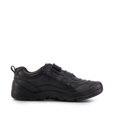 Trooper, Black leather boys waterproof rip-tape Rhino school shoes