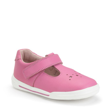 Playground, Pink leather girls T-bar rip-tape pre-school casual shoes