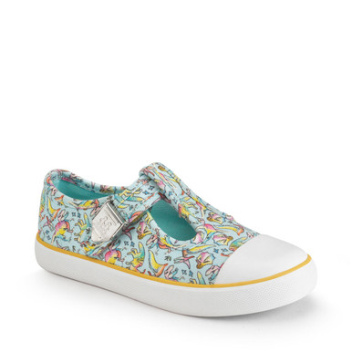 Roar-some, Multi colour print girls t-bar buckle canvas shoes