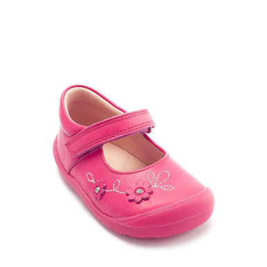 Flex, Raspberry pink leather girls rip-tape first walking shoes