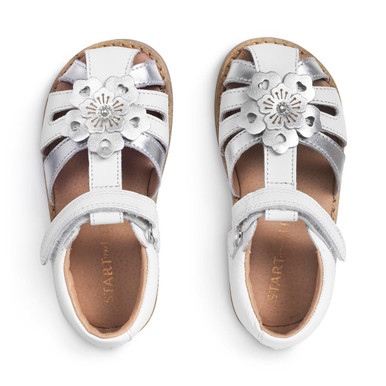 Flora, White/silver leather girls rip-tape sandals