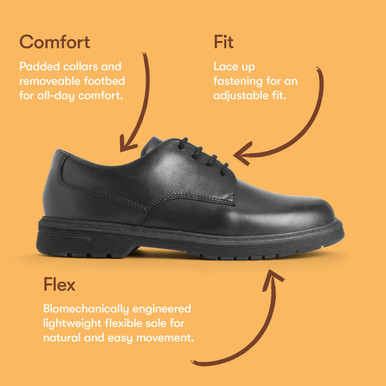 Glitch, Black leather boys lace-up school shoes