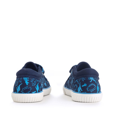 Raptor, Navy blue dino print boys and girls rip-tape canvas shoes