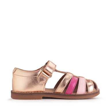 Coastal, Gold pink metallic leather t-bar riptape girls sandals