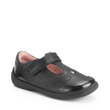 Start-Rite Shoes Dazzle, Black Leather/patent Girls Rip-tape T-bar First School Shoes