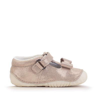 Start-Rite Shoes Wiggle, Pale Gold Glitter Nubuck Girls T-bar Pre-walker Shoes