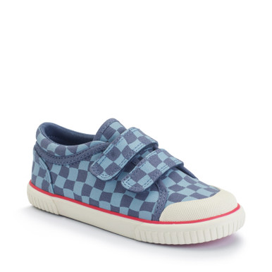 Start-Rite Shoes Kicks, Denim Blue Check Kids Closed Rip-tape Canvas Shoes