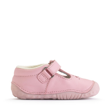 Start-Rite Shoes Tumble, Sugar Pink Leather Girls Rip-tape T-bar Pre-walkers