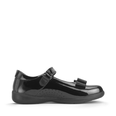 Start-Rite Shoes Bella, Black Patent Girls Rip-tape Bow School Shoes