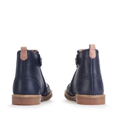 Start-Rite Shoes Bramble, Navy Leather Floral Girls Zip-up Chelsea Boots