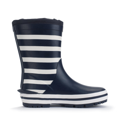 Little Puddle, Navy white stripe slip on waterproof wellies