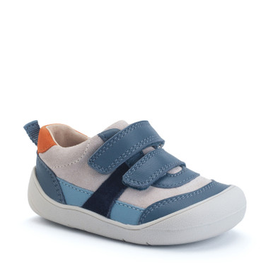 Start-Rite Shoes Duel, Denim Blue Multi Leather/nubuck Casual Rip-tape First Walking Trainers