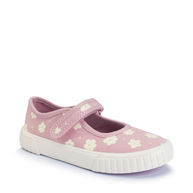 Start-Rite Shoes Lemonade, Dusty Pink Flower Girls Single Bar Rip-tape Canvas Shoes